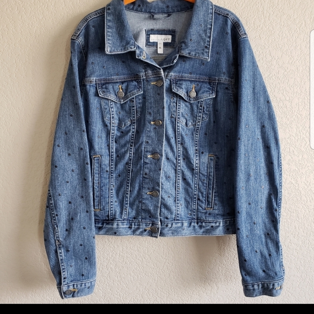 LOFT | Medium Wash Polka Dot Jean Denim Jacket XL